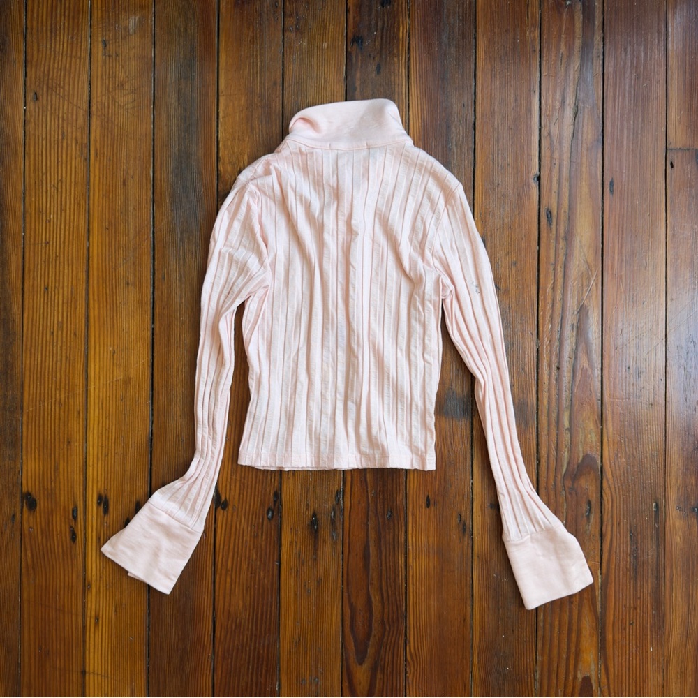 Jonathan Simkhai Pink Ribbed Long-Sleeve Polo Top - Picture 3 of 7